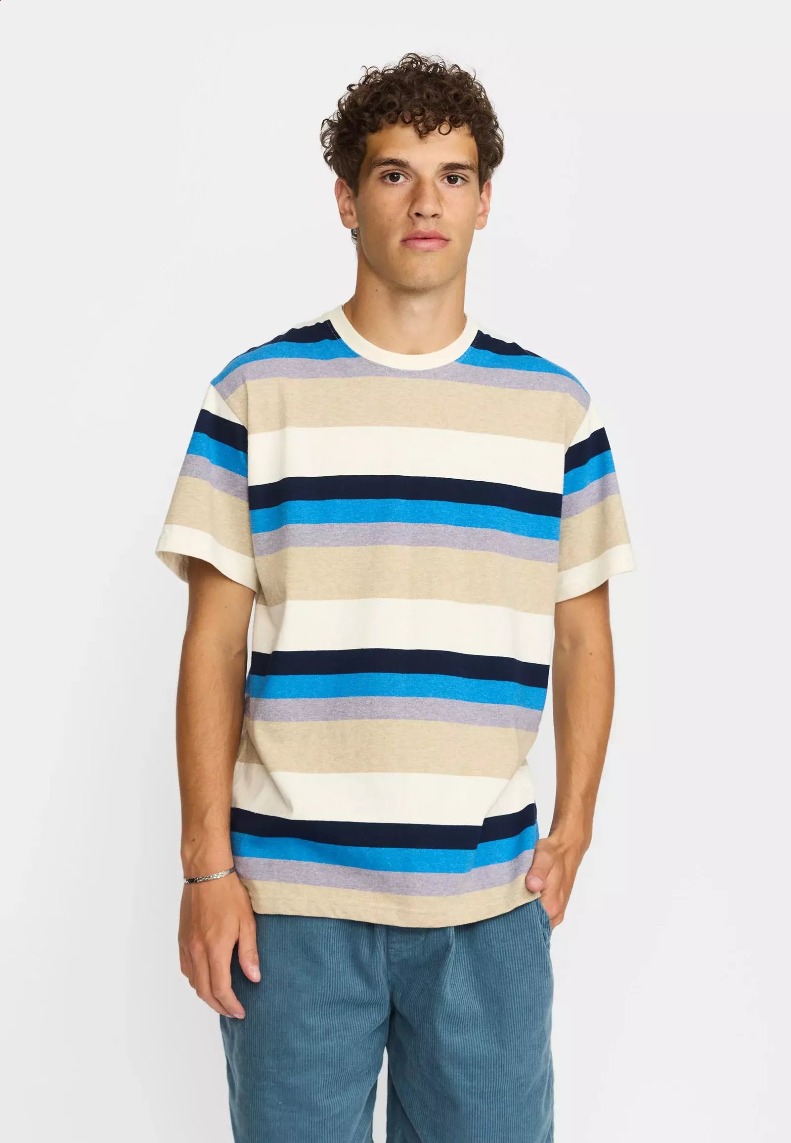 Revolution gestreiftes Loose T-shirt Herren blau